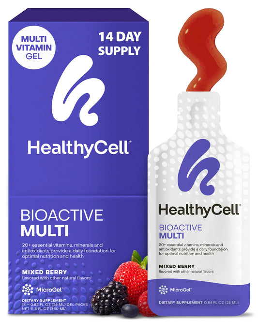 HealthyCell Bioactive Daily Liquid Multivitamin microgel gel packs close-up