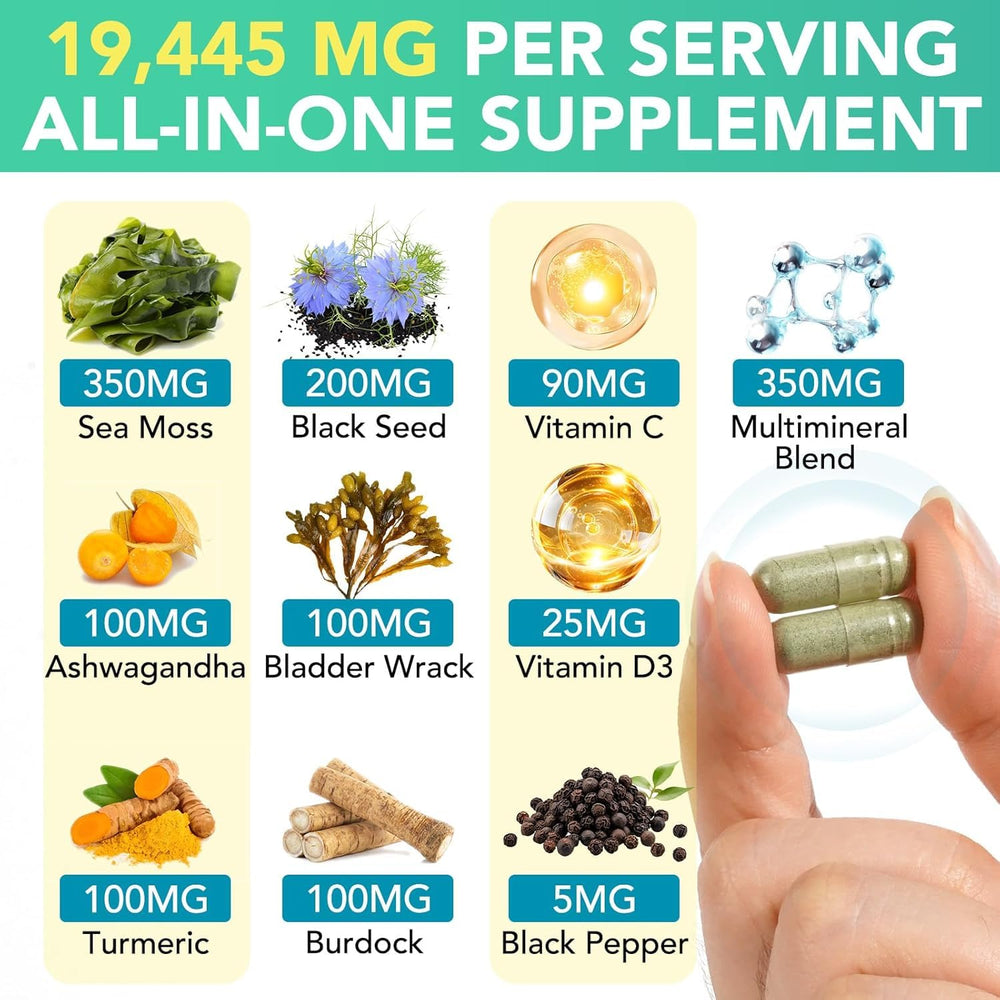 Burdock root and sea moss with iodine and chlorophyll capsules