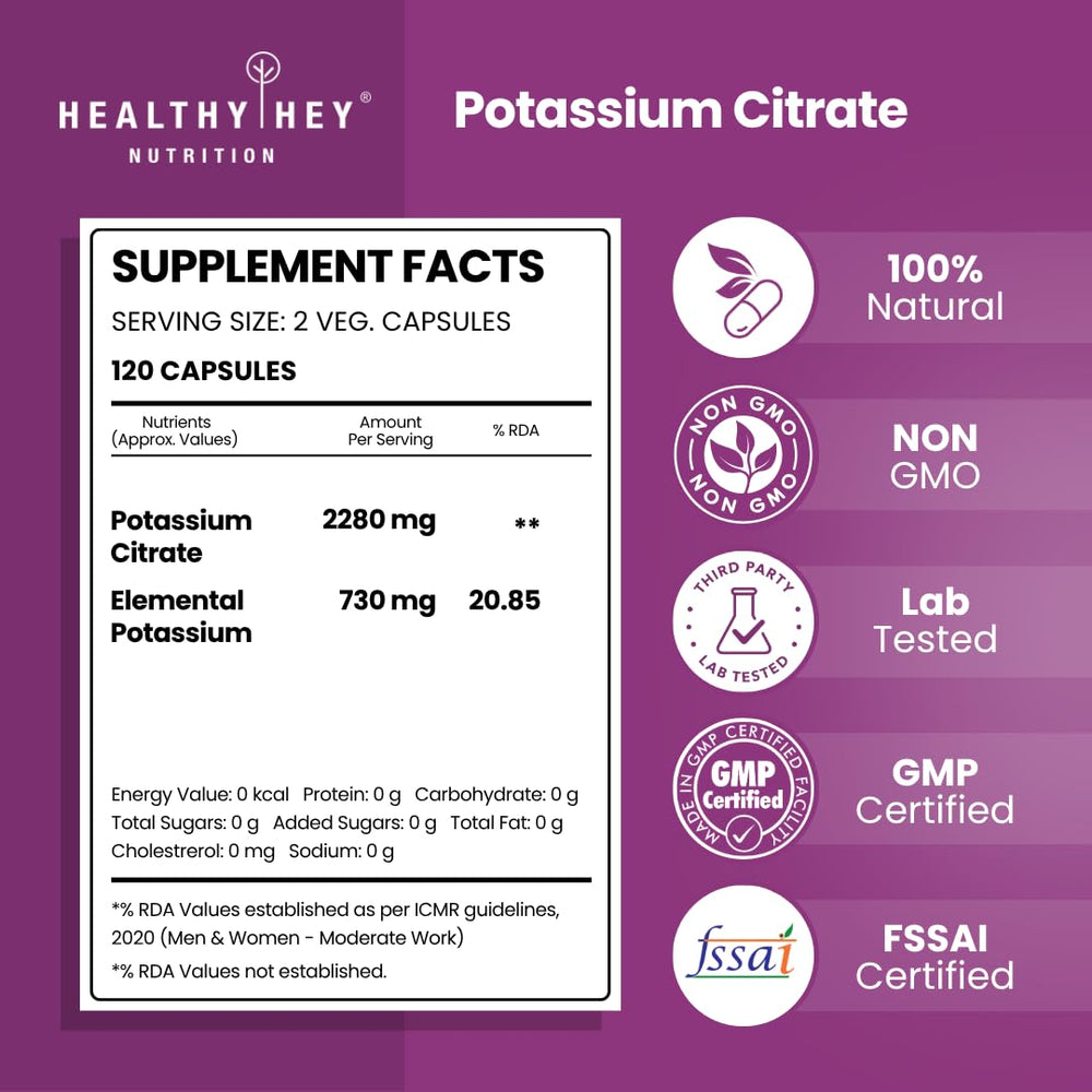 Close-up of HealthyHey Potassium Citrate 730 mg bottle