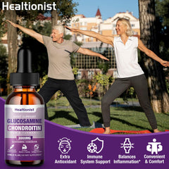 Two bottles of Healtionist glucosamine chondroitin liquid drops with dropper