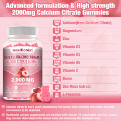 Nutrition label showing 2000mg calcium citrate, D3 and K2