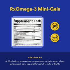 Graphic showing heart, brain, and eye health benefits from RxOmega-3