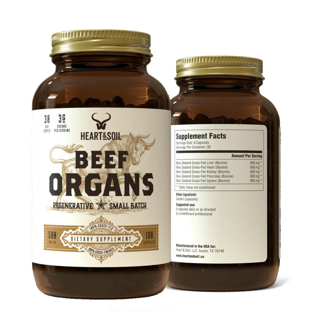 HEART & SOIL beef organ supplement bottle hero image
