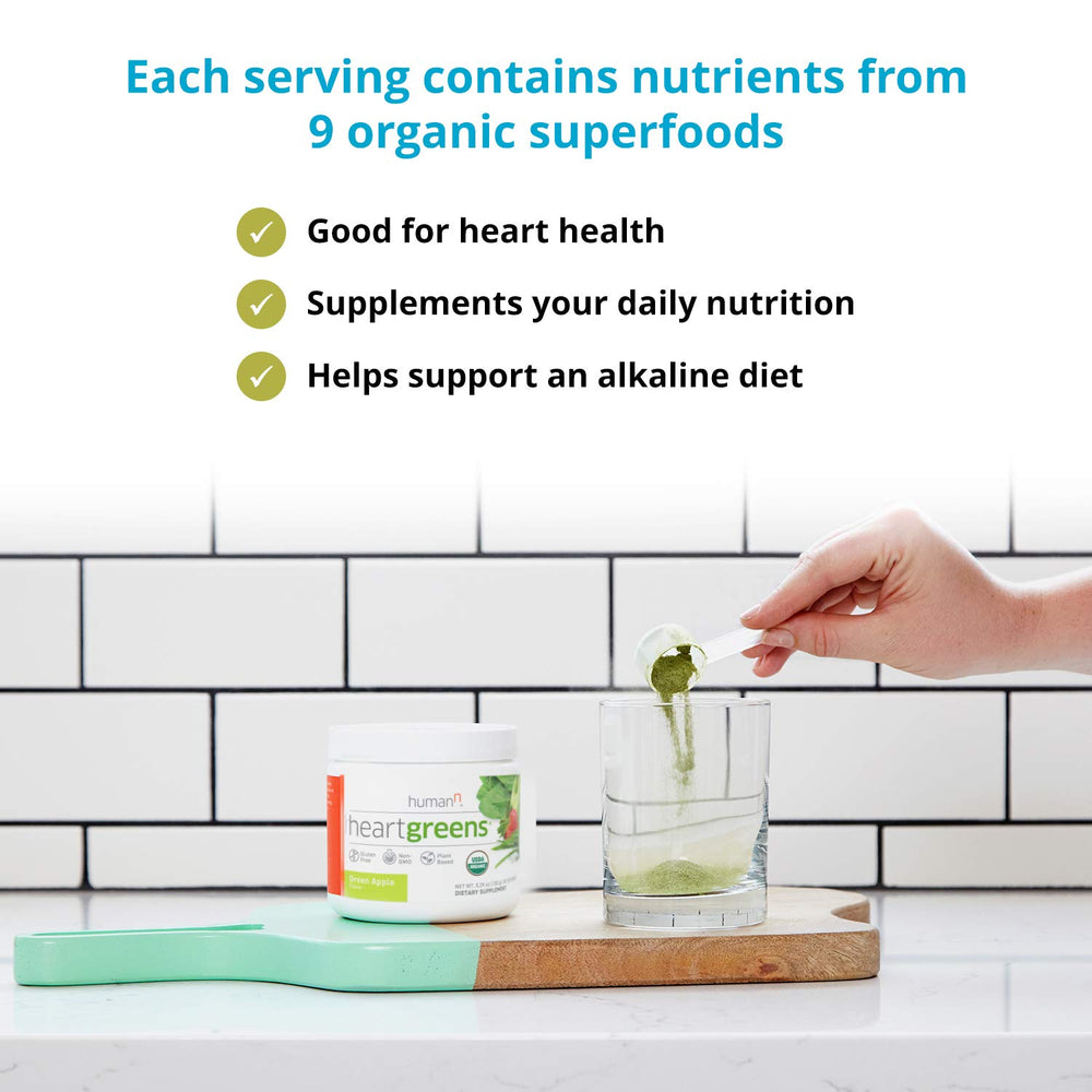Ingredients list showing organic greens and fruits