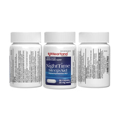 Close-up of 25mg diphenhydramine caplets on label