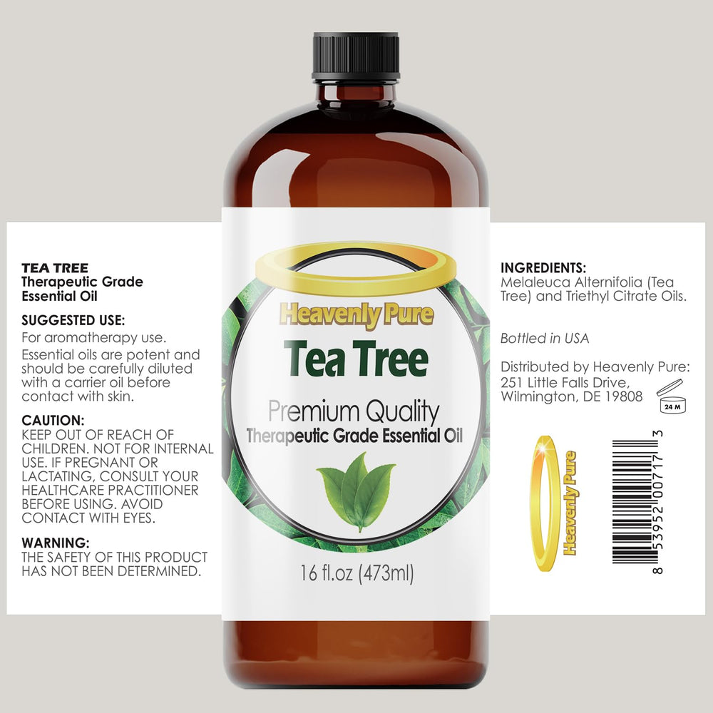 Tea tree essential oil bottle close-up for bulk purchase