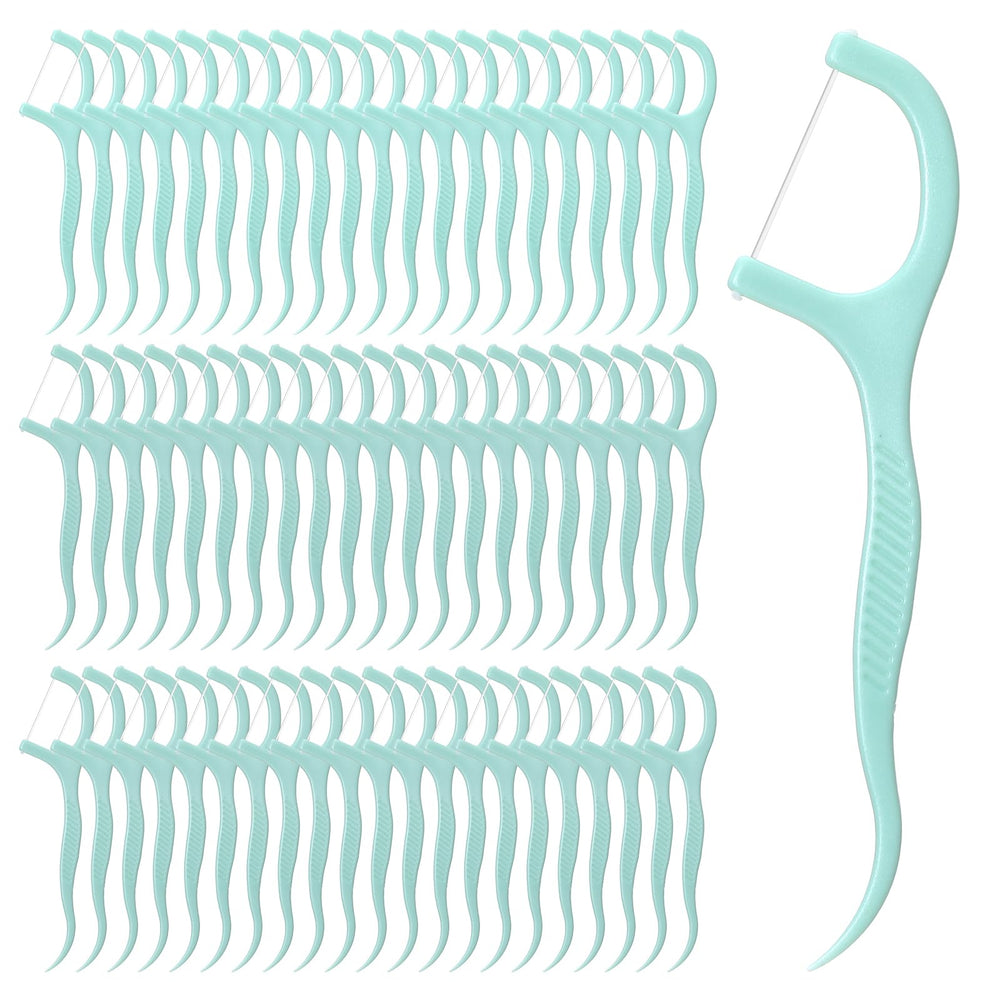 Front view of Heclia Dental Floss Picks Bulk packaging in light green
