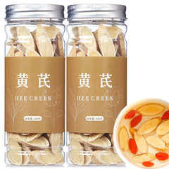 Close-up of thick astragalus root slices