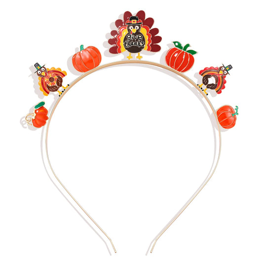 HEIDKRUEGER turkey-pumpkin-maple charms headband for festive Thanksgiving looks