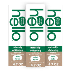 Three 4.7 oz tubes of hello Naturally Whitening Fluoride Toothpaste Mint package