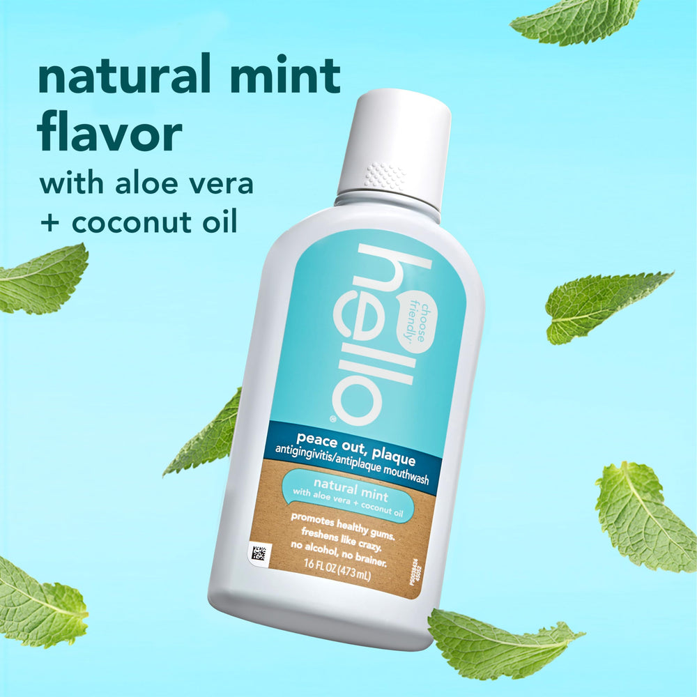 Minty Hello Peace Out Plaque Mouthwash with Aloe Vera and Coconut Oil