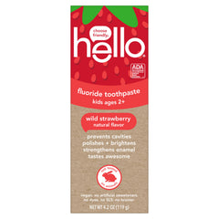 What’s in the box section showing three tubes of hello Wild Strawberry toothpaste