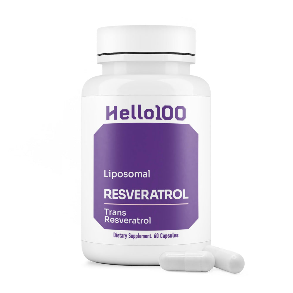HELLO100 Liposomal Trans-Resveratrol 250mg capsule bottle (60 capsules)