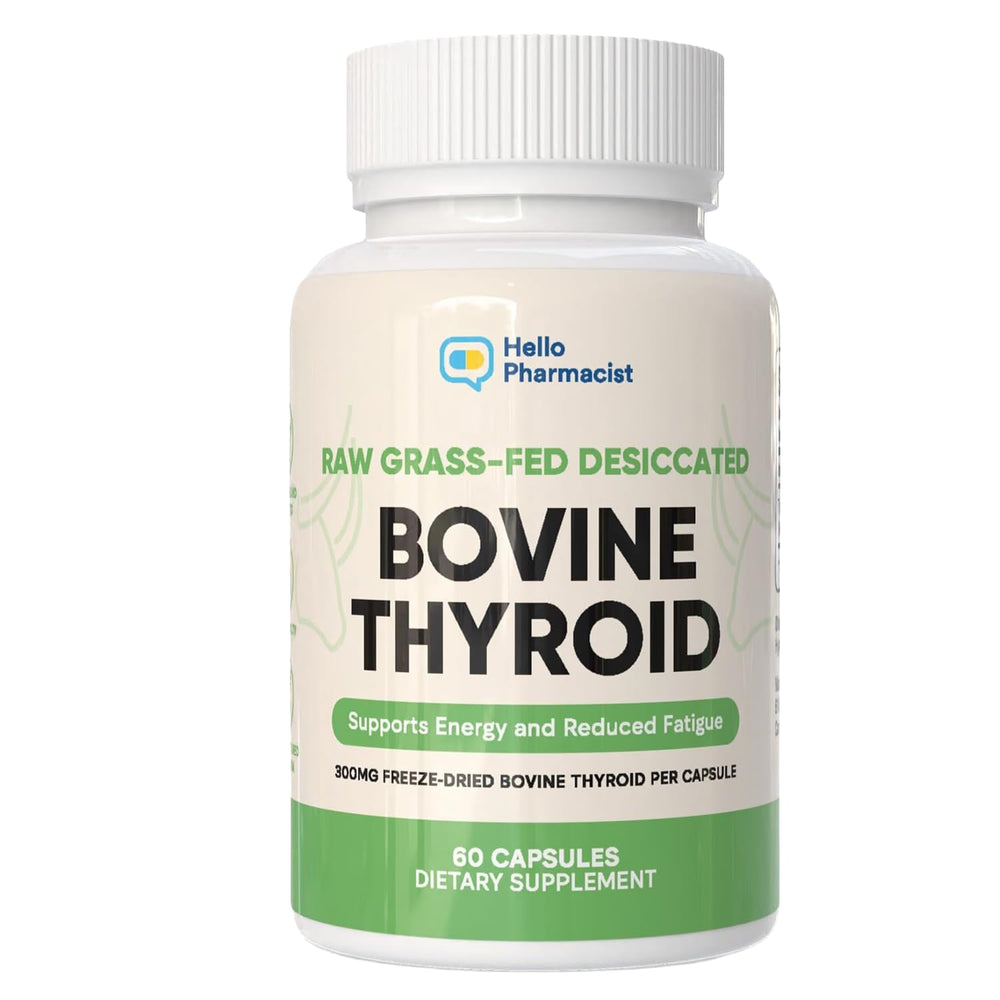 HelloPharmacist thyroid bottle front shows premium New Zealand sourcing for daily support.