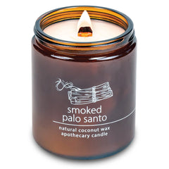 Hemlock Park candle in amber glass jar with wooden wick