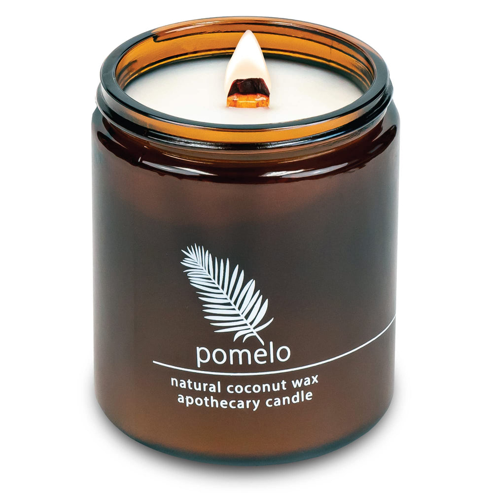 Hemlock Park candle with crackling wood wick in 8 oz Pomelo Citrus jar