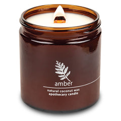 Hemlock Park crackling wood wick candle in amber jar, 16 oz