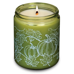Hemlock Park green glass wood wick candle – 8 oz Pumpkin Crème fragrance