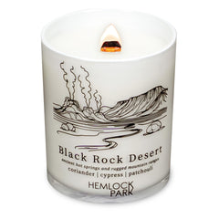 Hemlock Park Passport Candle in a white jar with black cap, coconut wax, 7.2 oz