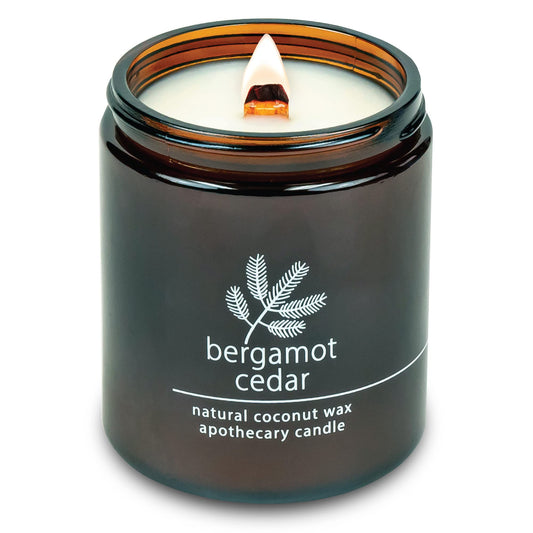 Hemlock Park 8 oz crackling wood wick candle with bergamot cedar