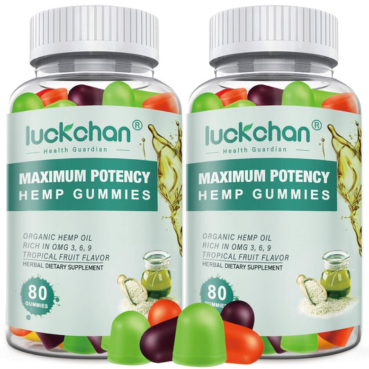 Two bottles of high-potency hemp gummies for sleep, pain, and anxiety