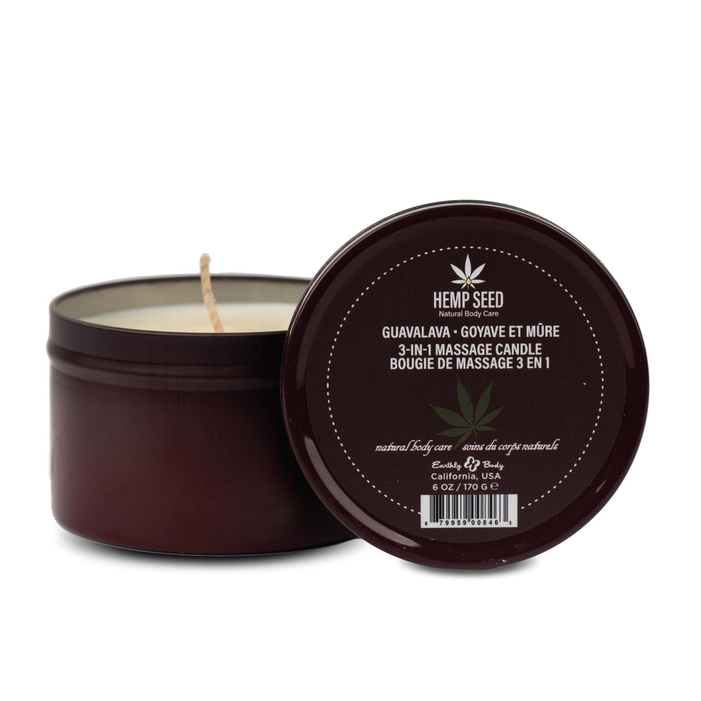 Hemp Seed 3-in-1 Massage Candle Guavalava Scent 6 oz packaging