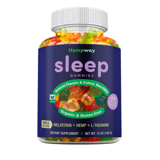 Hemp Sleep Gummies Triple Action - 60 organic vegan gummies with 5mg Melatonin and 200mg Hemp