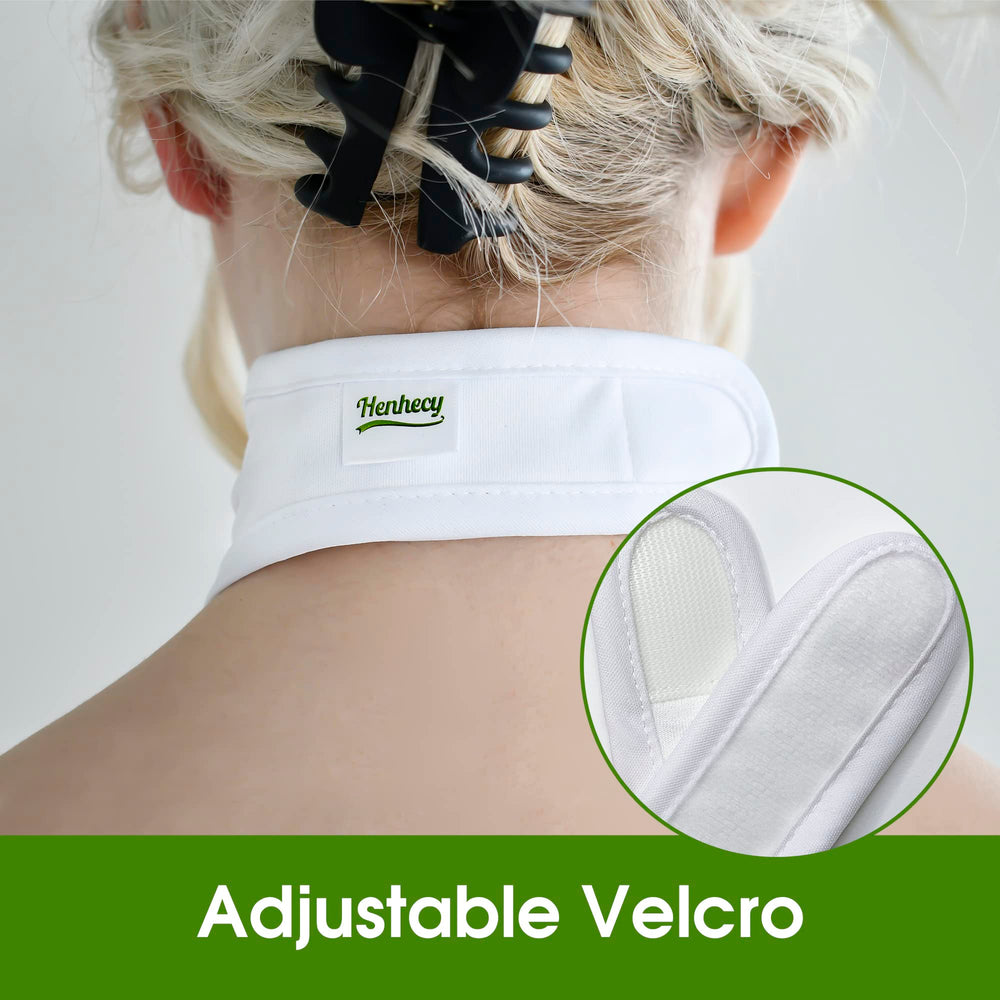 Close-up of the wide adjustable Velcro strap on the neck wrap