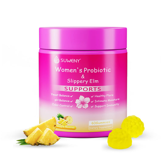 Bottle of Her Juicy Feminine Probiotics Gummies with pineapple flavor