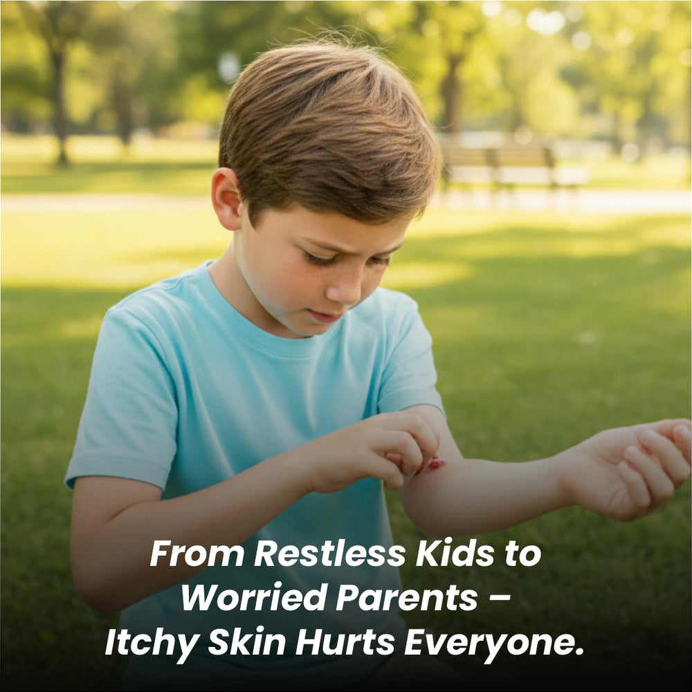 Herb Tantra Itch Soothe Roll On application shows mess-free, quick relief on skin.