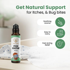 Herb Tantra Itch Soothe Roll On closeup label highlights natural essential oils.