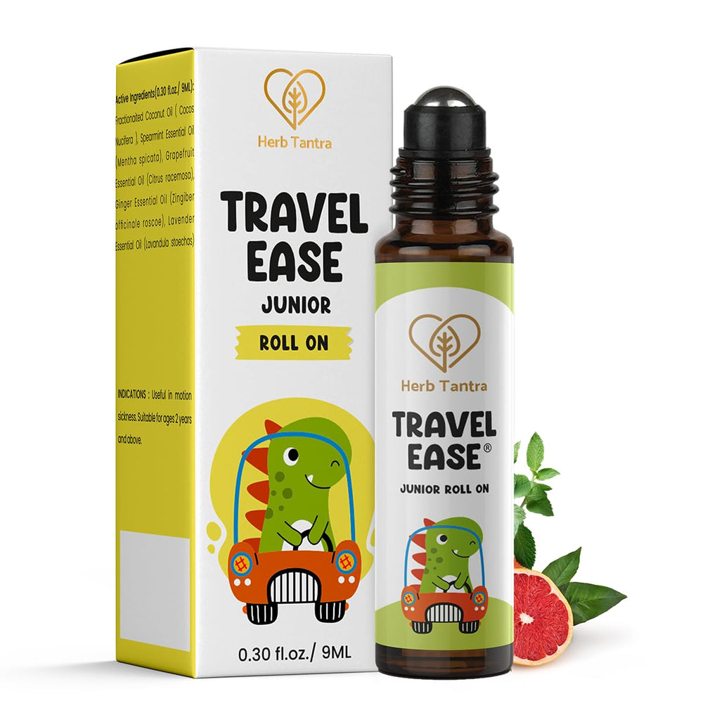 Herb Tantra Travel Ease Junior Roll-On bottle ready for travel comfort.