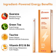 Pen-shaped energy diffuser with ingredient icons