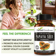 Organic Papaya Seeds label on Herbal Goodness packaging