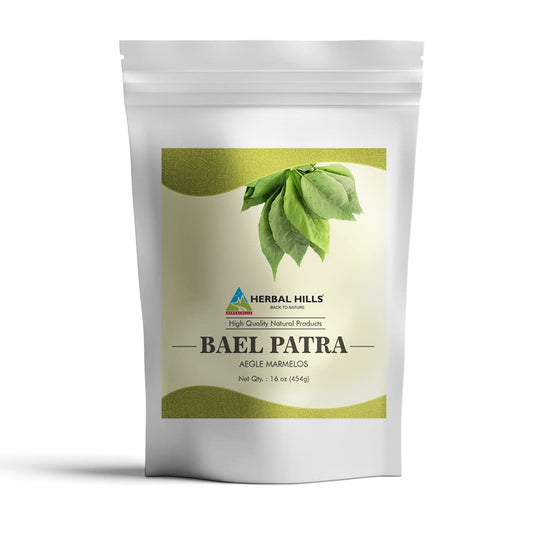 Front view of HERBAL HILLS Bael Patra Powder 16oz bottle