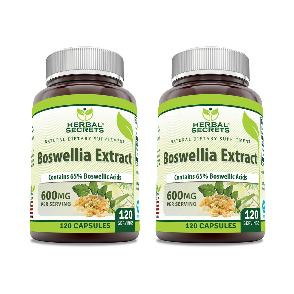 Herbal Secrets Boswellia Serrata Extract 600 mg capsules with 65% boswellic acids; Non-GMO, gluten-free; 120-count bottle, 2-pack