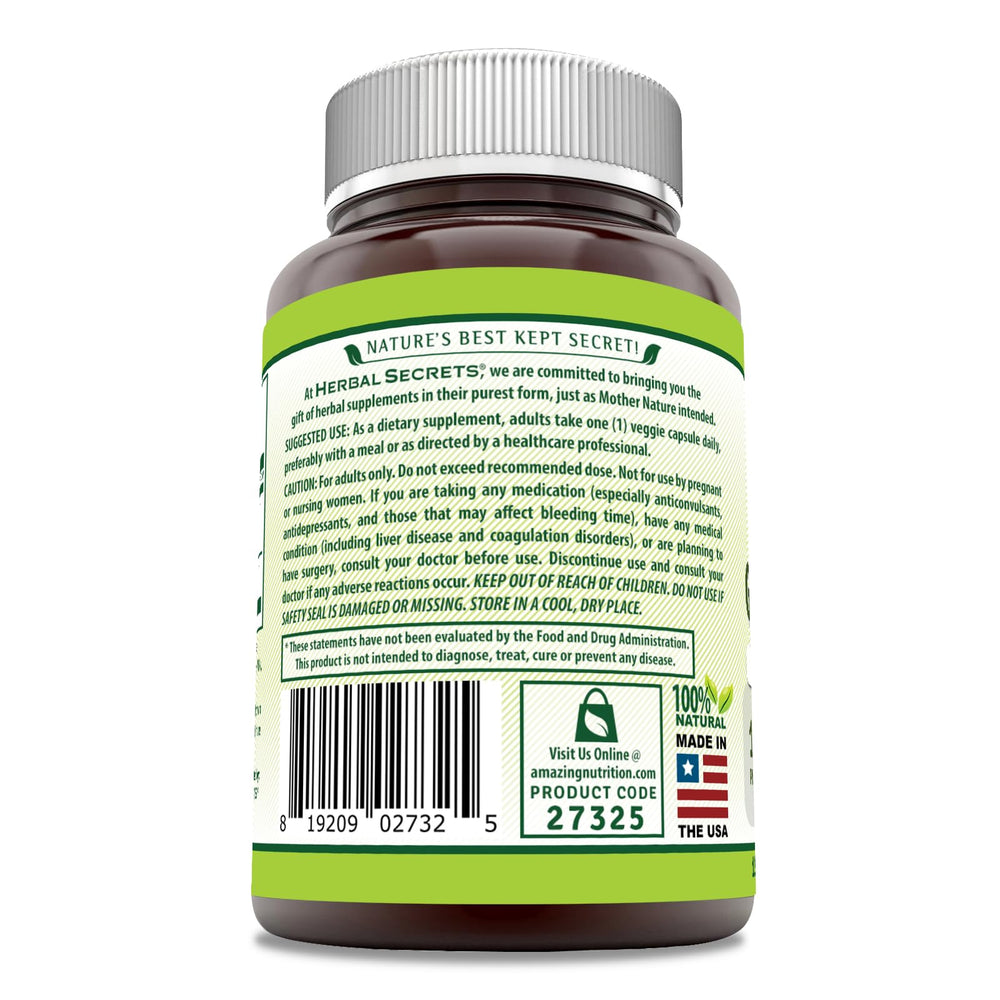 USA made, GMP certified seal on Herbal Secrets Ginkgo Biloba packaging