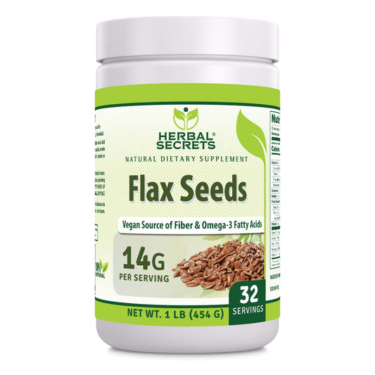 Front packaging of Herbal Secrets Organic Whole Flax Seeds 1 lb