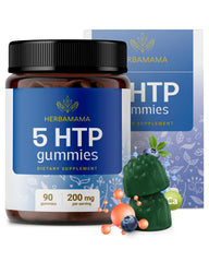 Front of Herbamama 5-HTP Gummies blueberry flavor bottle