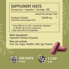 Back view showing supplement facts on Herbamama Cranberry Extract Capsules Pack 2