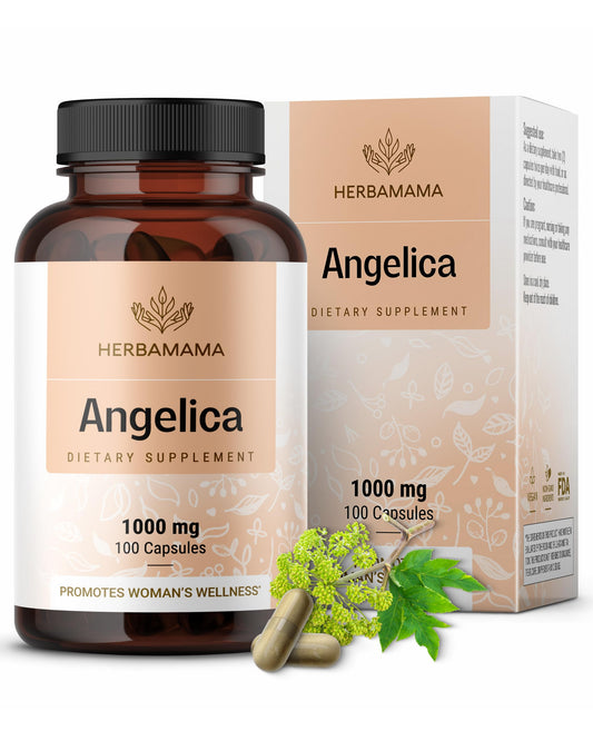 Bottle of Herbamama Dong Quai 1000mg Angelica Root capsules