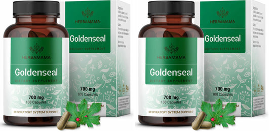 Front view of Herbamama Goldenseal Root Capsules 700mg pack of 2