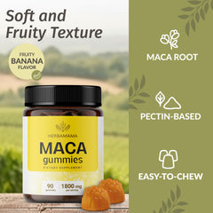 Banana-flavored maca gummies showing fruity taste
