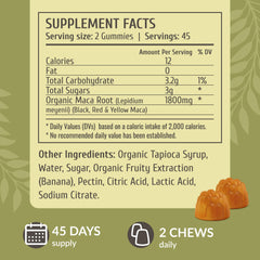 Close-up of maca gummies texture showing soft, chewy consistency