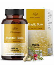 Hero image: HERBAMAMA Mastic Gum Capsules 1400mg bottle
