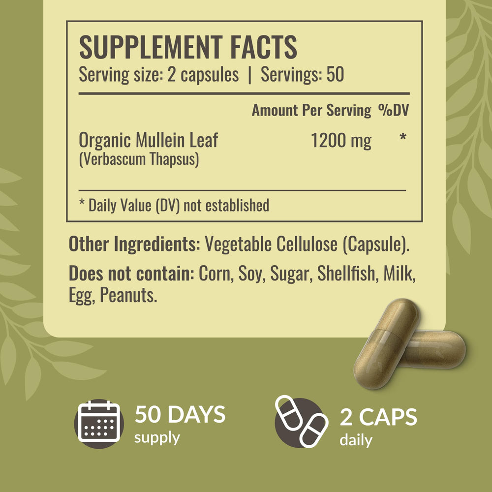 Label highlights 1200mg Mullein extract