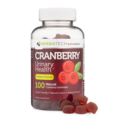 Herbatech Cranberry Gummies bottle label – 1000mg per gummy, 100 count, USA-made