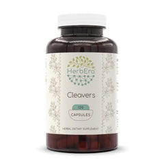 Bottle of HerbEra Cleavers 120 Capsules with label