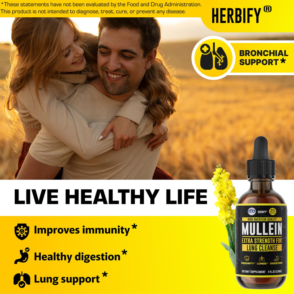 Herbify Mullein Drops label and bottle close up