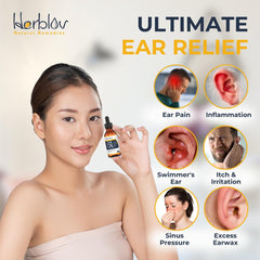 Herblov ear oil dropper ready for precise pours, helping gentle relief after swimming.